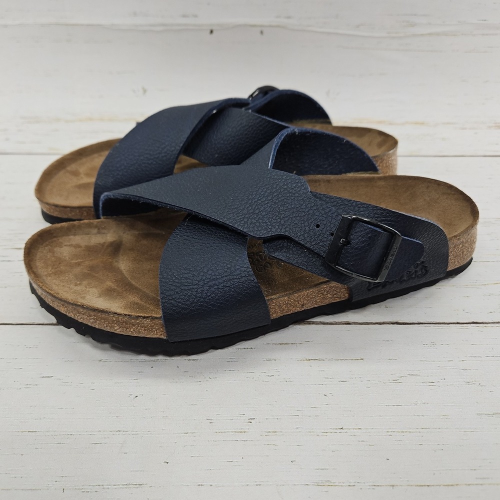 Birkis Birkenstock Betula Navy Blue Crossover Sandals Shoes Womens 7 EU 38